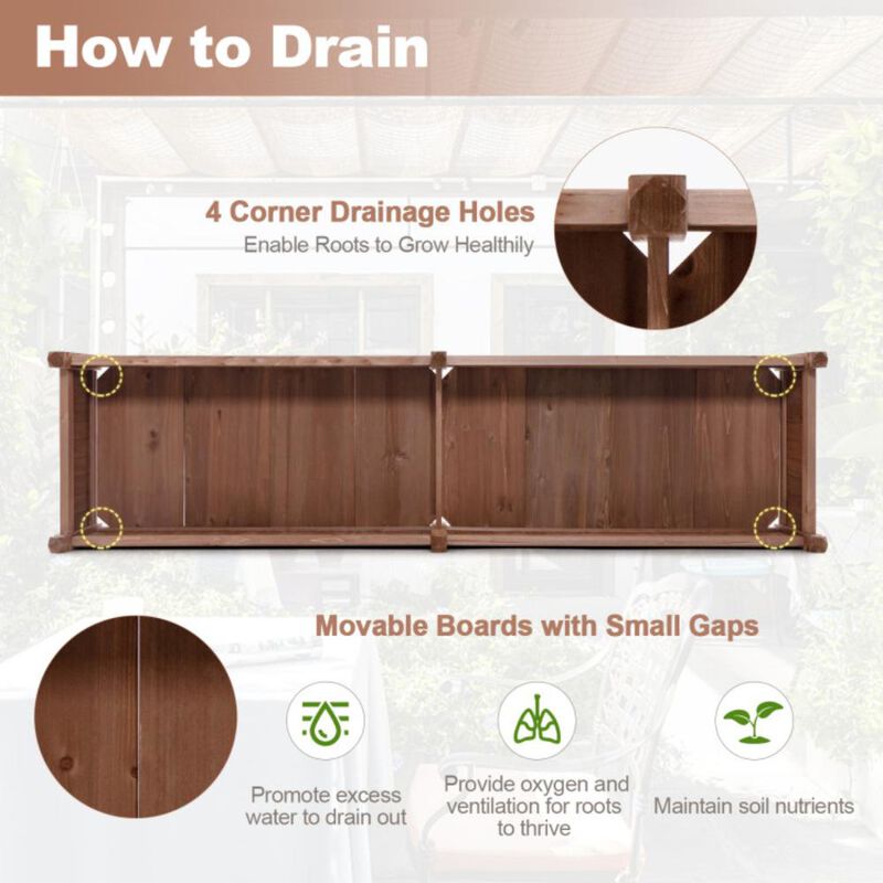 Hivvago 91 x 24 x 16 Inch Divisible Planter Box with Corner Drainage and Non-woven Liner for Growing Vegetables