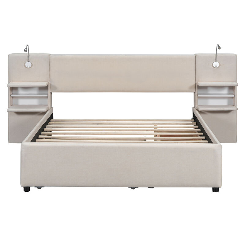 Merax Upholstered Platform Bed with Reading Lights