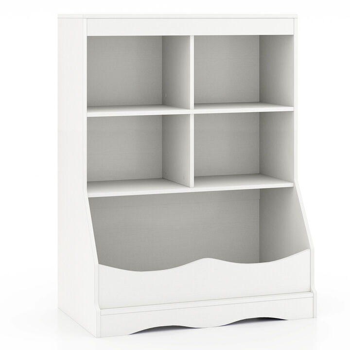 Kids Bookshelf  with 5 Bins for Playroom and Living Room