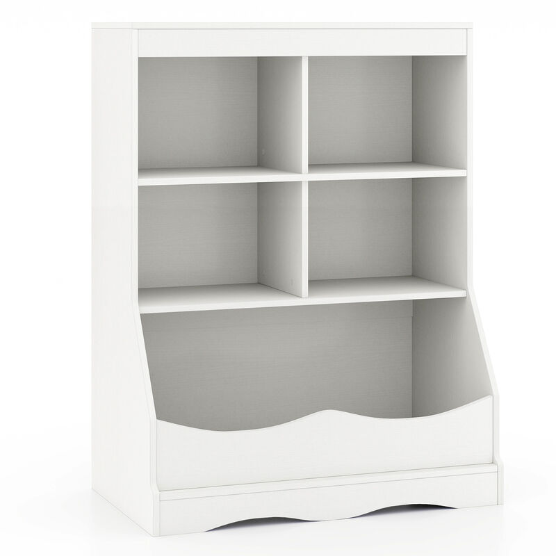 Kids Bookshelf  with 5 Bins for Playroom and Living Room