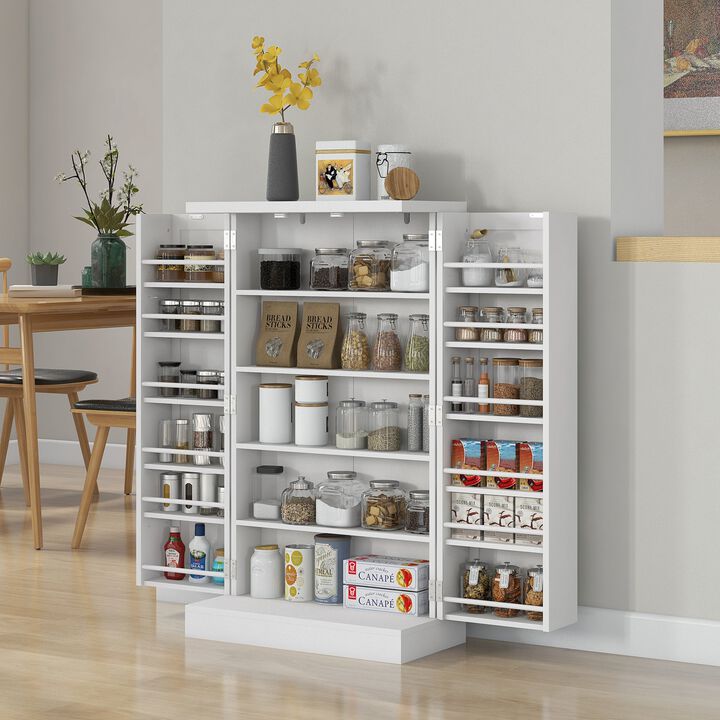 White Freestanding Kitchen Pantry: 5-Tier, 12 Spice Rack, Adjustable