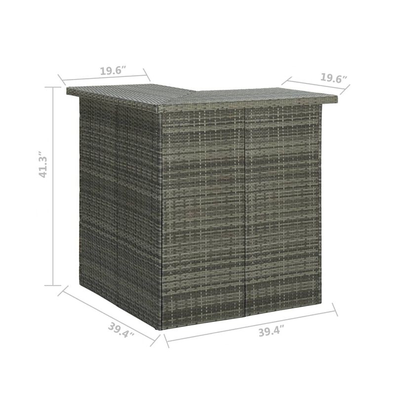 Shiro Outdoor Modular Corner Bar Table, 3 Shelf, Gray Rattan, 41 Inch - Benzara