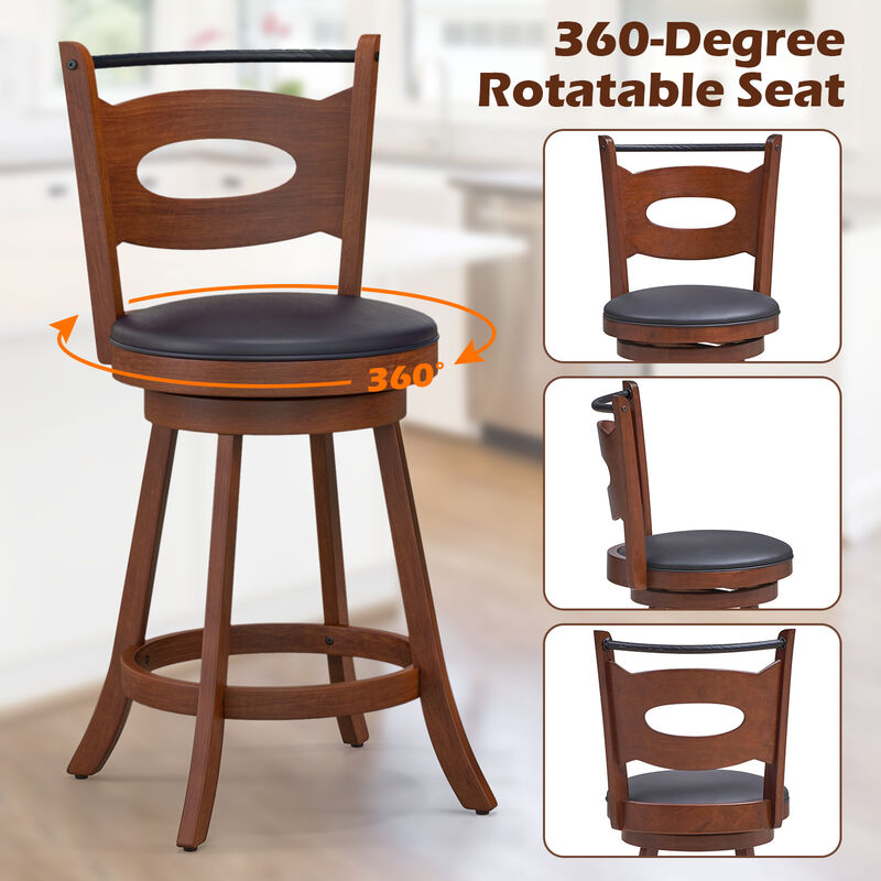 2 Pieces Swivel Bar Stools with Curved Backrest and Seat Cushions