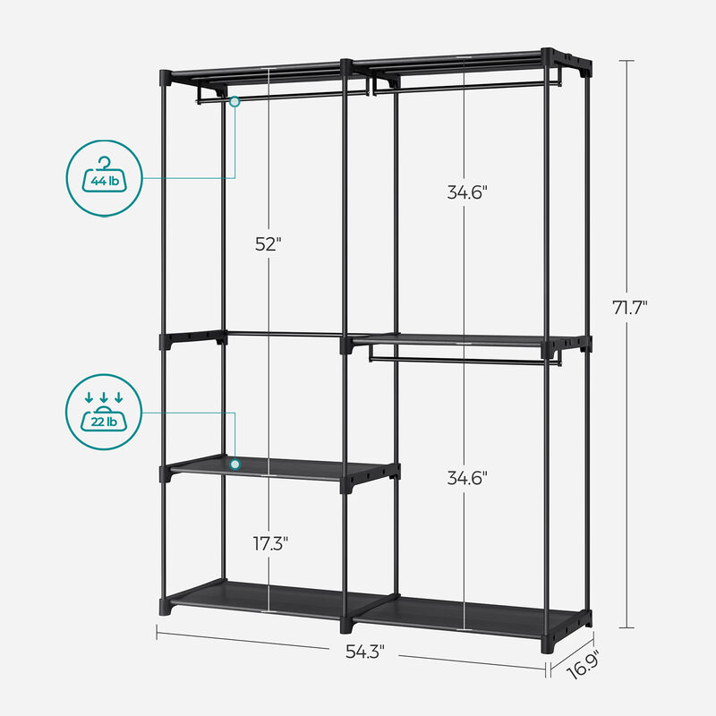 Adjustable Freestanding Closet Organizer with Hanging Rods for Efficient Wardrobe Management