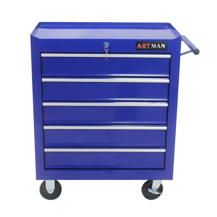 5 Drawers Multifunctional Tool Cart With Wheels-Blue