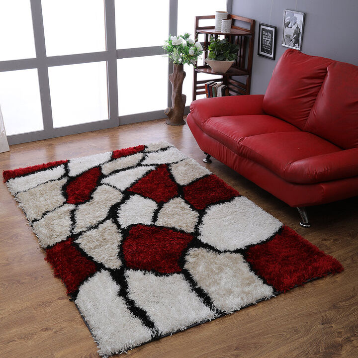 RUGSOTIC CARPETS HAND TUFTED SHAG POLYESTER ECO-FRIENDLY AREA RUGS  - 4'x6', Rectangle, Multicolor, Contemporary Modern Design, High Pile Thick Handmade Anti Skid Rugs for Living Room K00036