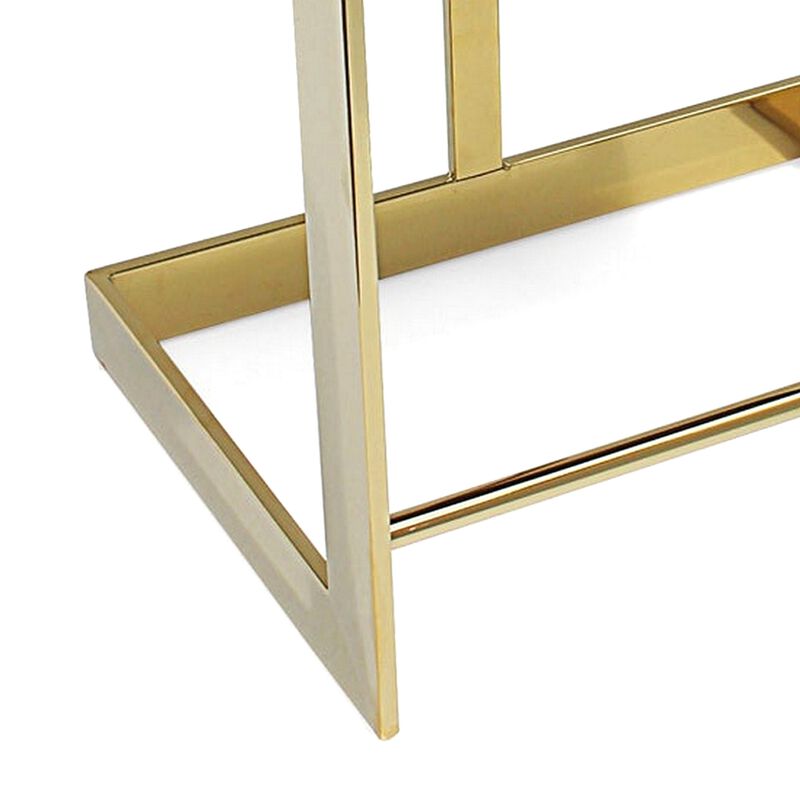 Dok 26 Inch Counter Height Stool, Blue, Cantilever, Gold Stainless Steel - Benzara