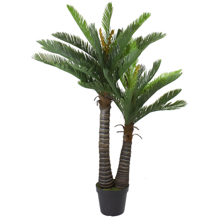 5' Potted Two Tone Green Cycas Artificial Floor Plant
