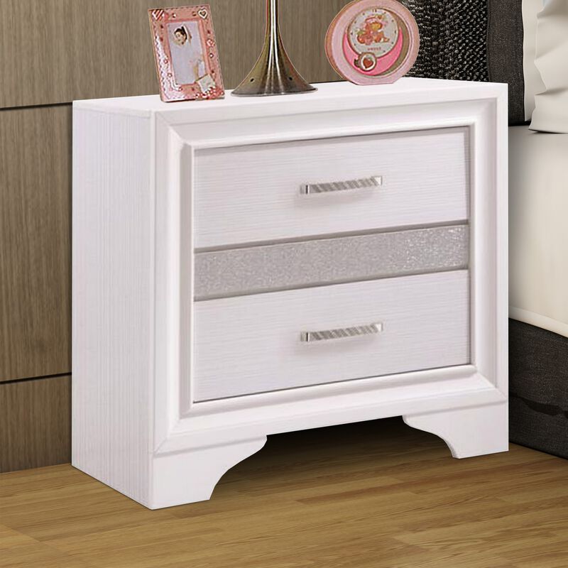 Wooden Nightstand with Hidden Jewelry Tray, White-Benzara