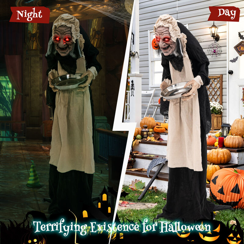 5.2 Feet Halloween Animated Standing Greeter Old Lady with Candy Dish