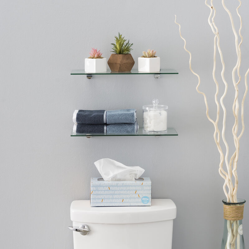 Set of 2 Glass Floating Shelves with Chrome Brackets 16 x 6"