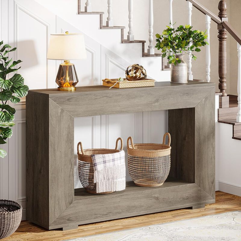 Farmhouse Console Table, 47 Inches Entryway Console Table with Storage, Industrial Hallway Accent Table for Living Room, Entrance, Deck Boxes