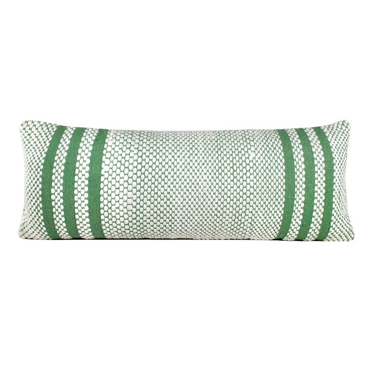 36" Green and White Striped Lumbar Rectangular Throw Pillow