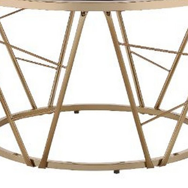 Coffee Table with Glass Top and Geometric Frame, Black and Gold-Benzara