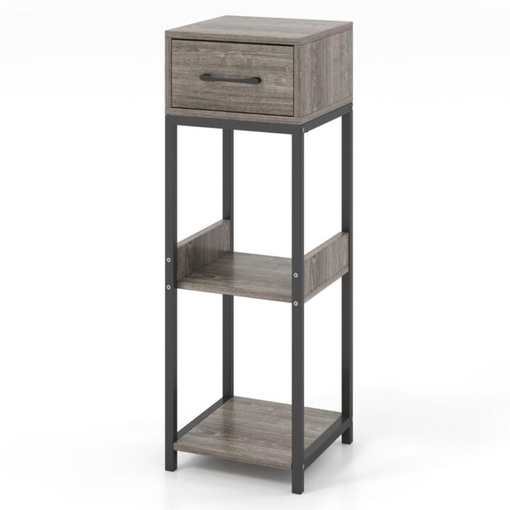 Hivvago 3 Tier Tall Plant Stand with Drawer Anti-tipping Devices-Gray