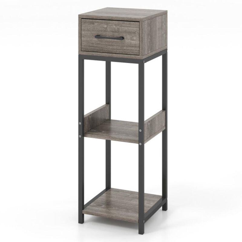 Hivvago 3 Tier Tall Plant Stand with Drawer Anti-tipping Devices-Gray