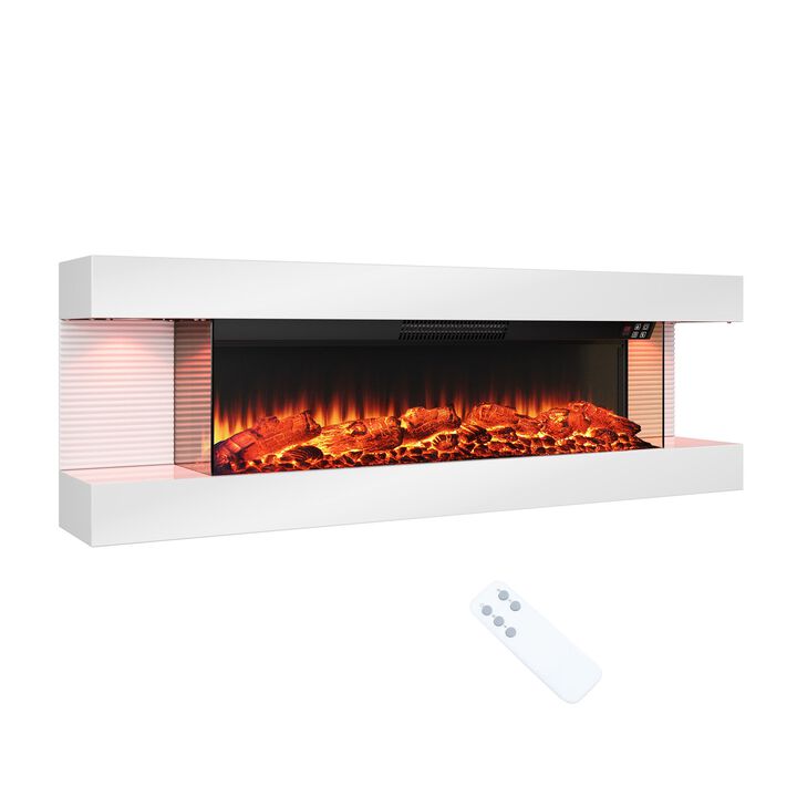 MONDAWE Stylish Electric Fireplace Integrated 3-Sided Fireplace with 50" Suspended LED Light Mantel with Remote Control