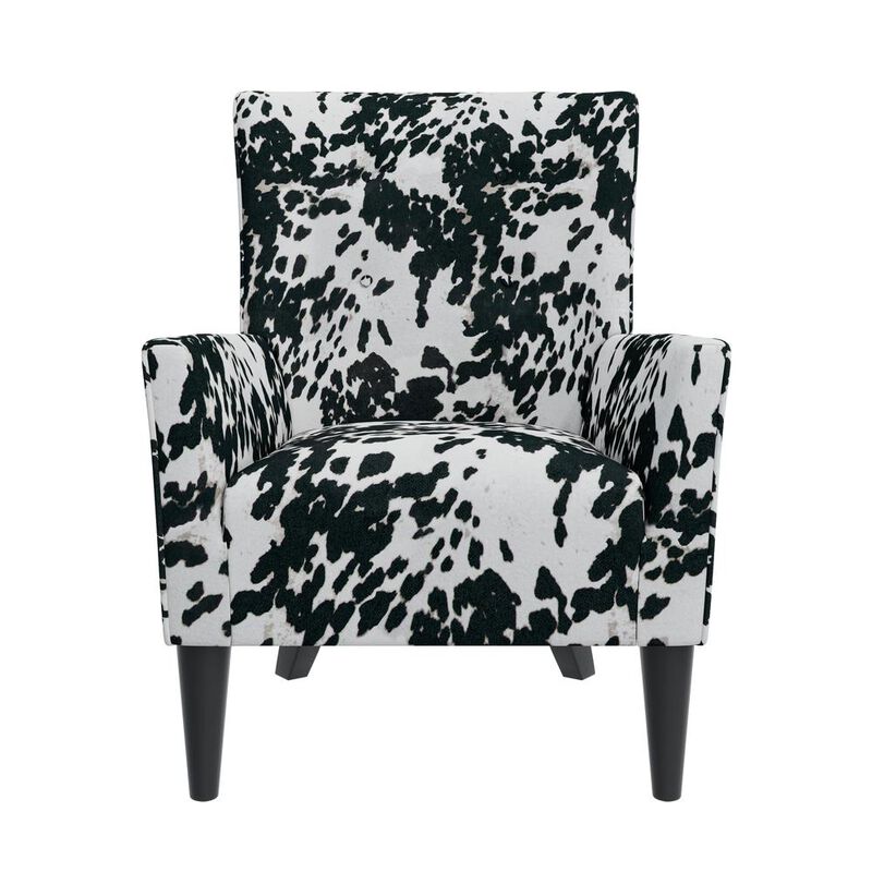 HL Home Furnishings Shelter High Back Wingback Chair in Velvet Black Cow Print