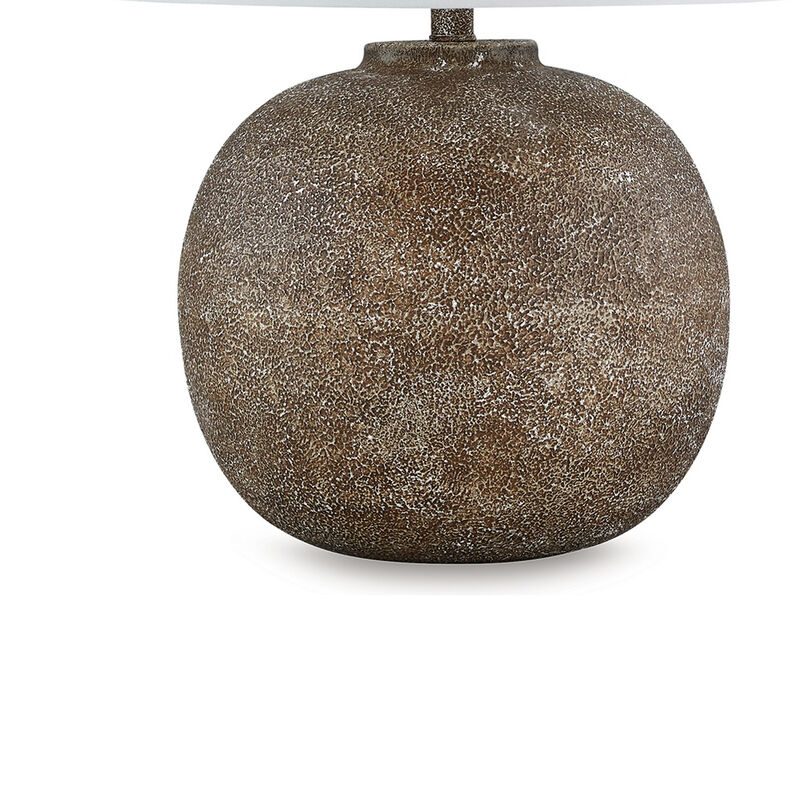 Vesy Table Lamp, Brown Abstract Impressions, 25 Inch Round Metal Base - Benzara