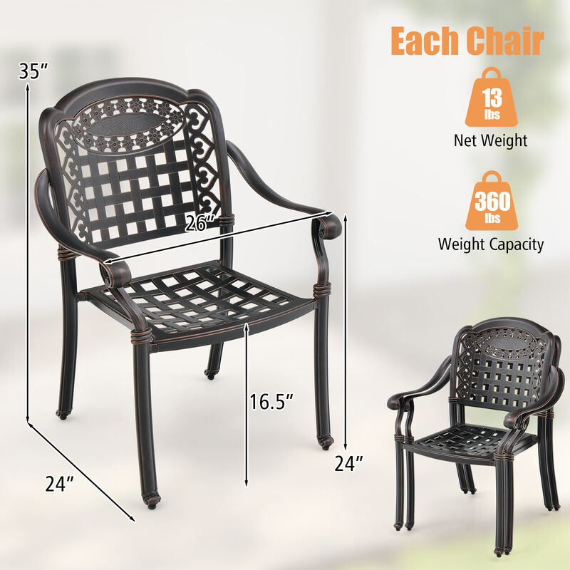 Set of 2 Cast Aluminum Patio Chairs with Armrests