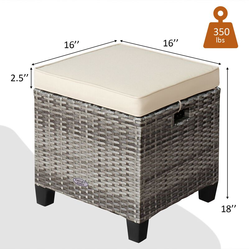 2PCS Patio Rattan Wicker Ottoman Seat with Removable Cushions
