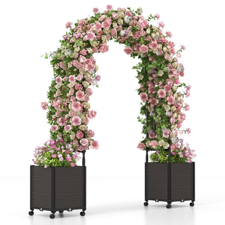 Hivvago 6.6 Feet Arch Arbor Trellis with 2 Planter Boxes and Detachable PE-Coated Metal Tubes