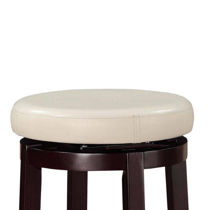 Fabric Upholstered Bar Stool with Slanted Legs, Brown and White - Benzara