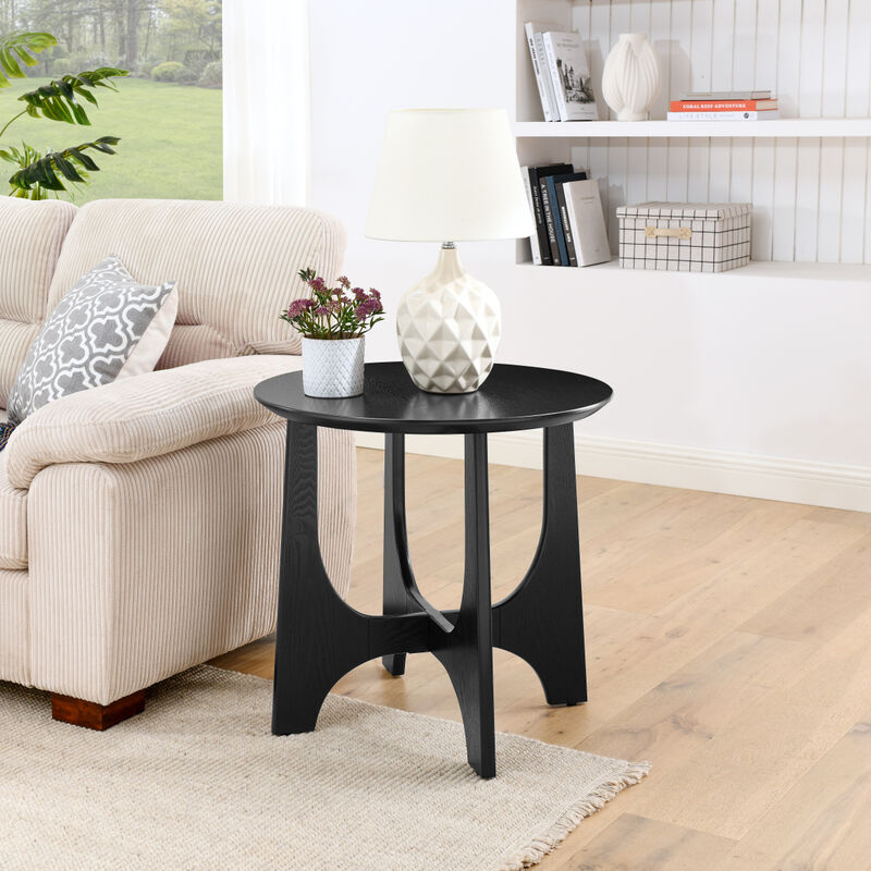 25" Round End Table, Wooden Side Table, Nightstand For Bedroom, Living Room, Reception Room