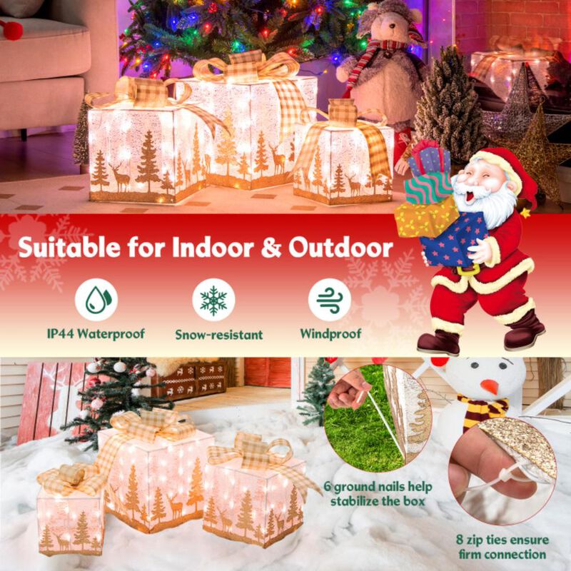 Hivvago Set of 3 Lighted Christmas Gift Box with 100 Warm White Lights