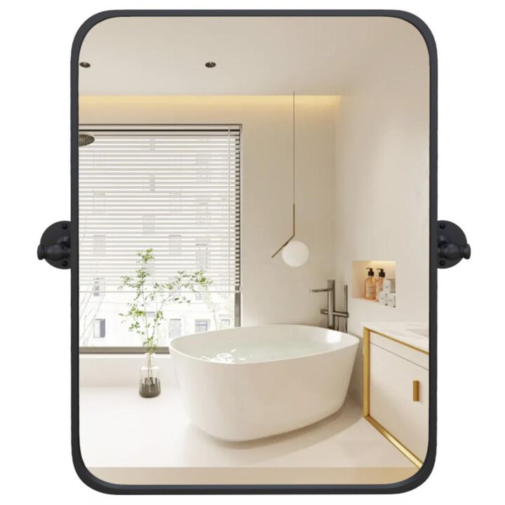 Hivvago 30 x 22 Inch Black Metal Framed Pivot Rectangle Wall-Mounted Mirror