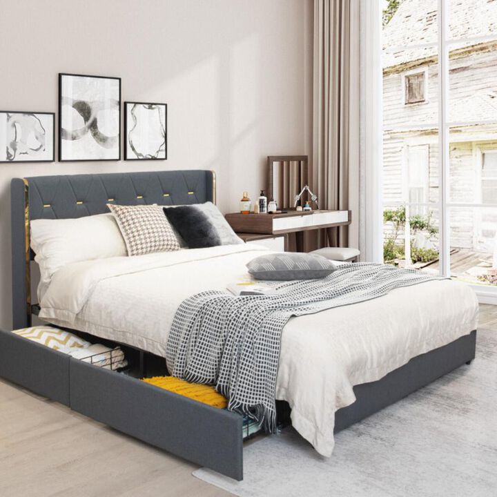 Hivvago Upholstered Bed Frame with 4 Storage Drawers