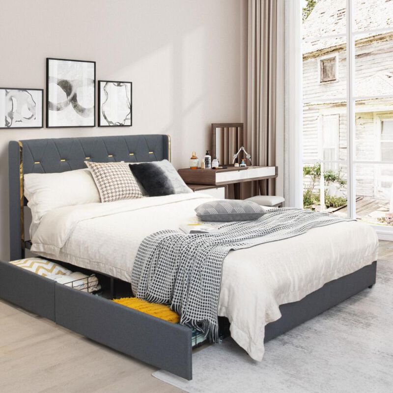 Hivvago Upholstered Bed Frame with 4 Storage Drawers