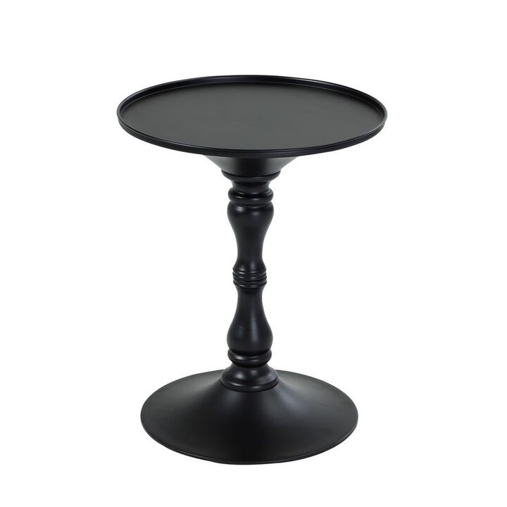 Wowi 23 Inch Side End Table, Round Hourglass Turned Base, Black Finish - Benzara