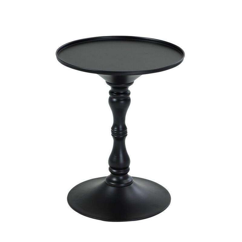 Wowi 23 Inch Side End Table, Round Hourglass Turned Base, Black Finish - Benzara