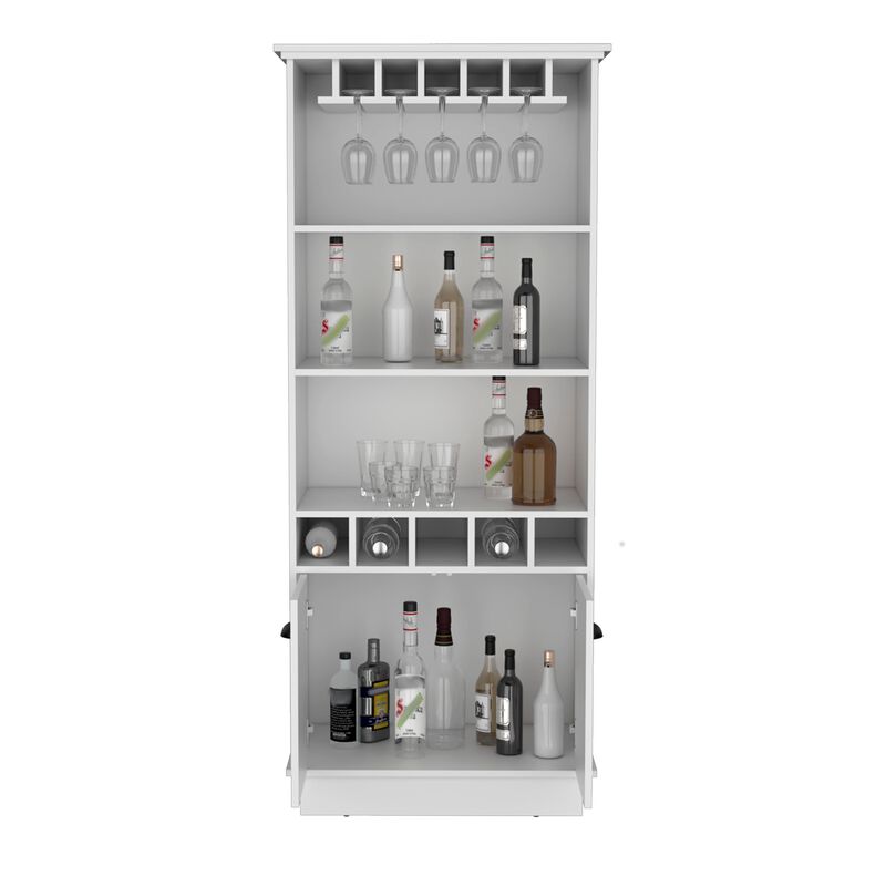 Dundee 70-Inch High 10-Glass Bar Cabinet with 5 Cubbies and 3 Open Shelves and Cabinet