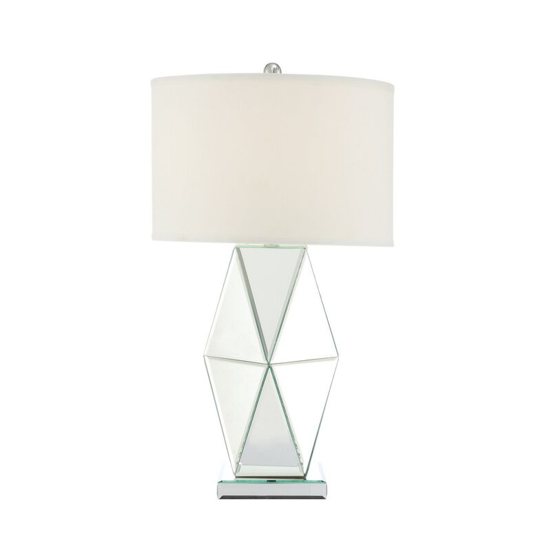 30 Inch Table Lamp, Geometric Mirrored Base, Set of 2, Glass, Clear-Benzara