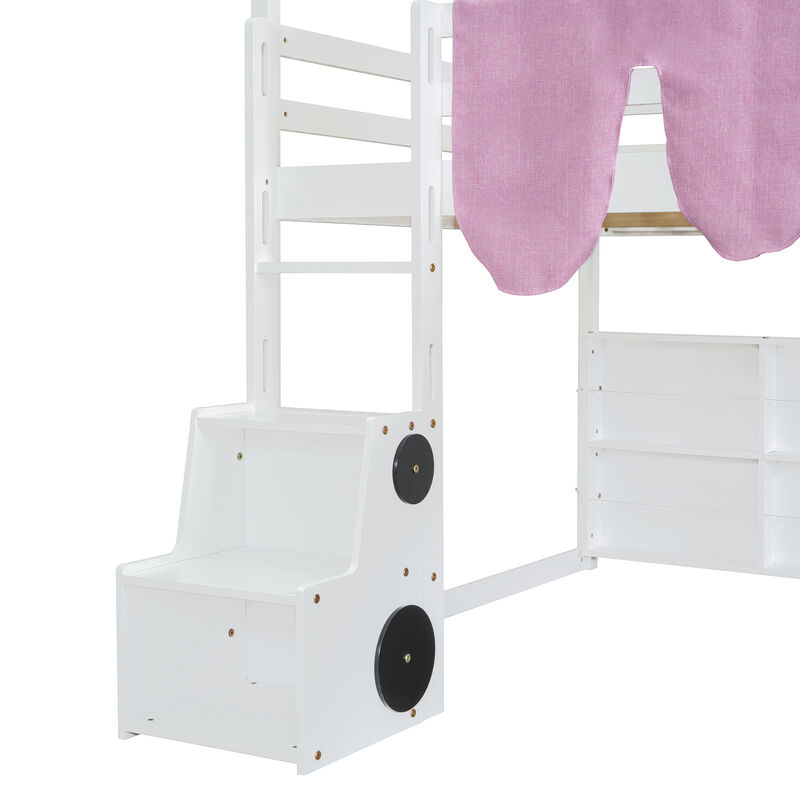 Merax Wooden House-shaped Frame Loft Bed  with a Tent