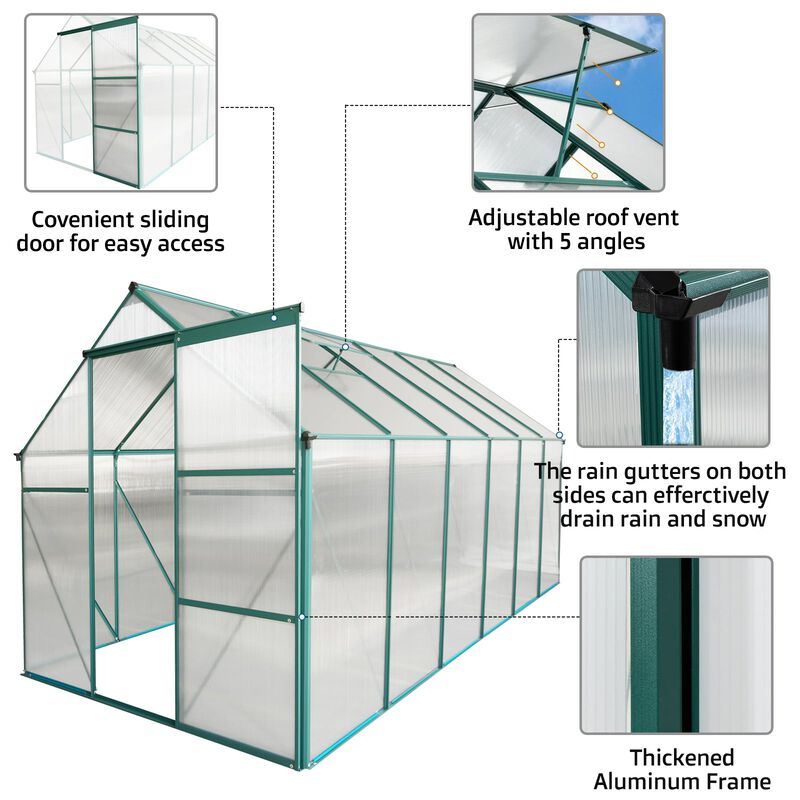 MONDAWE 6x12 FT Polycarbonate Greenhouse Raised Base and Anchor Aluminum Heavy Duty Walk-in Greenhouses for Outdoor Backyard