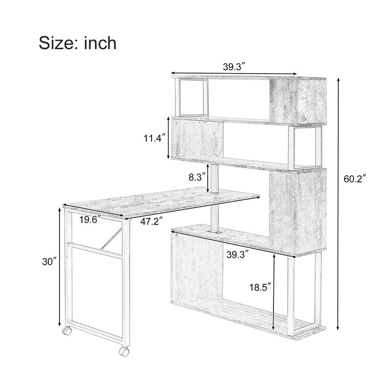Merax Rotating Computer Desk with 5-Tier Bookshelf