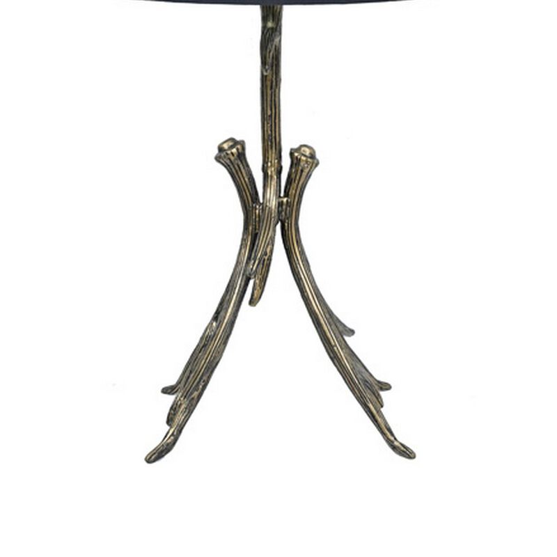 31 Inch Modern Table Lamp, Black Drum Shade, Unique Gilt Base Bronze Metal - Benzara