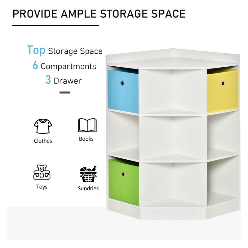 White Kids' Wardrobe: Corner Storage with 9-Cubby Display Shelf