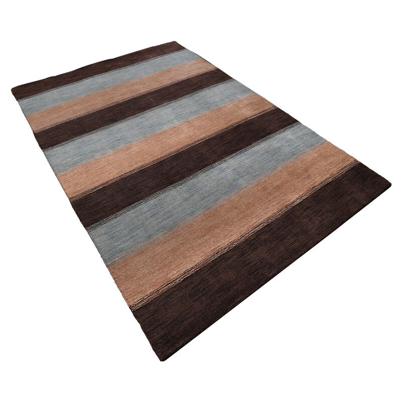 RUGSOTIC CARPETS HAND KNOTTED LOOM WOOL ECO-FRIENDLY AREA RUGS  - 6'x9', Rectangle, Brown Light Blue Color, Contemporary Modern Design, High Pile Handmade Anti Skid Rugs for Living Room (L00206)