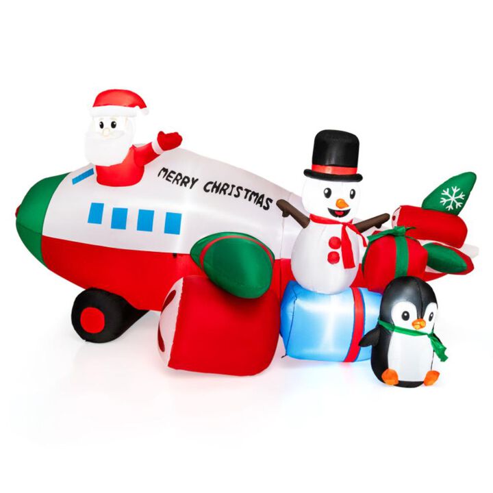 Hivvago 9 Feet Lighted Christmas Inflatable Santa Claus on Helicopter with Penguin