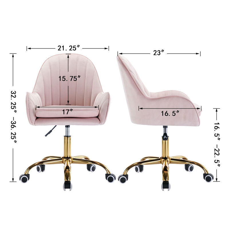 Velvet Home Office Chair with Wheels and Side Arms