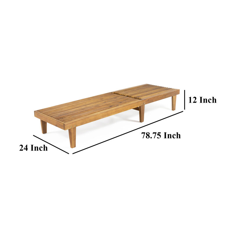 Pina Outdoor Chaise Lounger, 79 Inch, Slatted Acacia Wood, Brown - Benzara