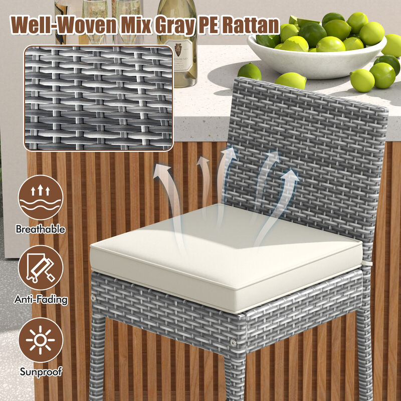 Patio Barstools with Soft Seat Cushions and Cozy Footrests Set of 4 for Outdoor Dining