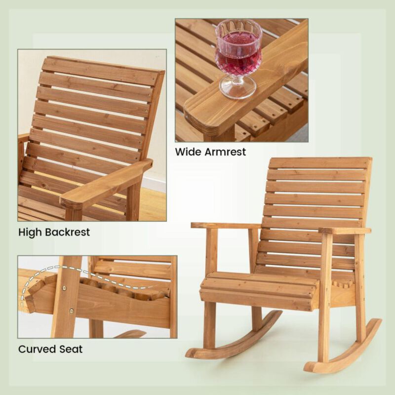 Hivvago Outdoor Solid Fir Wood Rocking Chair with High Backrest