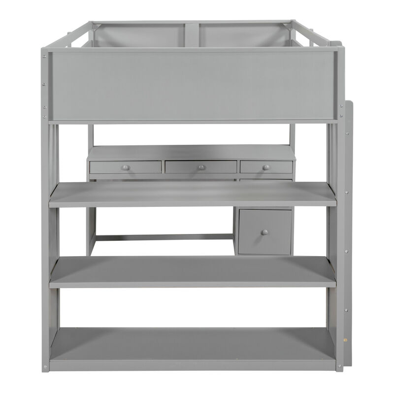 Full Size Loft Bed With Ladder, Shelves, And Desk