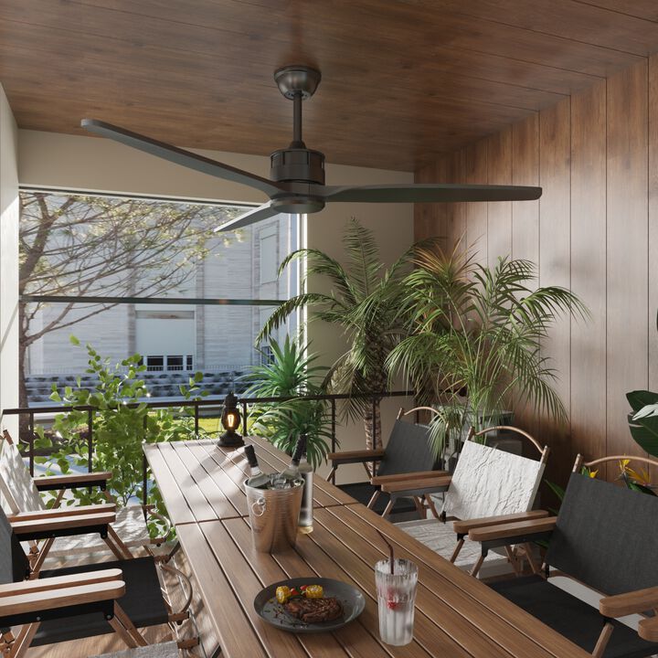 Indoor/Outdoor Use 60 in. Black 3 Wooden Blade Propeller Ceiling Fan with Remote Control, DC Motor, 6-Speed Adjustable