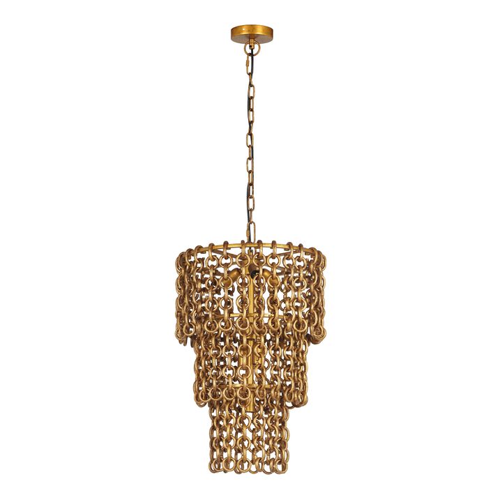 Nirsa Brass Chain Link 3-Tier Chandelier Nirsa Brass Chain Link 3-Tier Chandelier